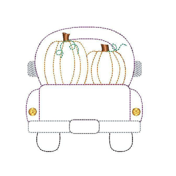 Truck Pumpkins Bean Stitch Applique Design, Applique