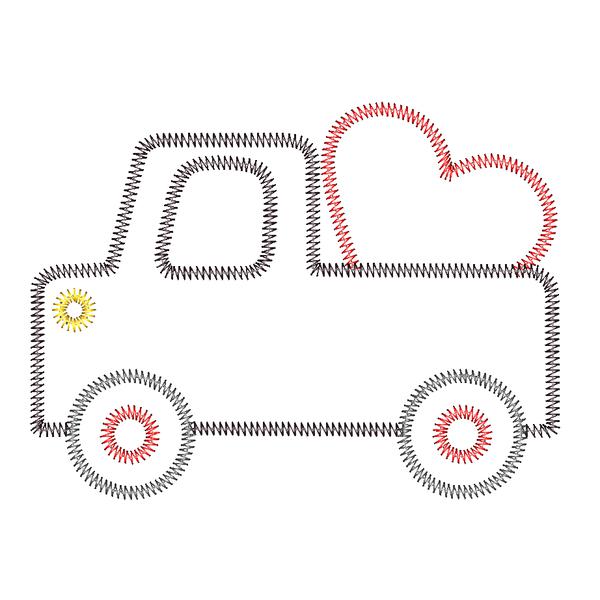 Cute Truck Heart Zig Zag Stitch Applique Design, Applique