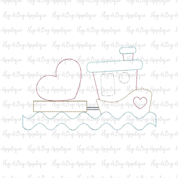 Tug Boat Heart Bean Stitch Applique Design, Applique