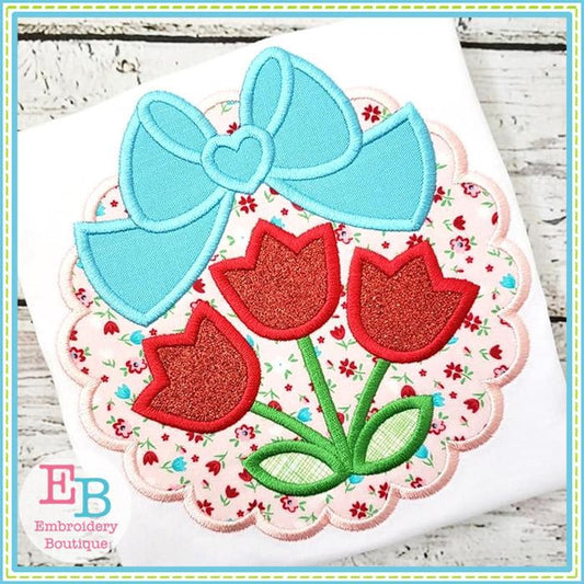 Scallop Tulips Big Bow Applique, Applique