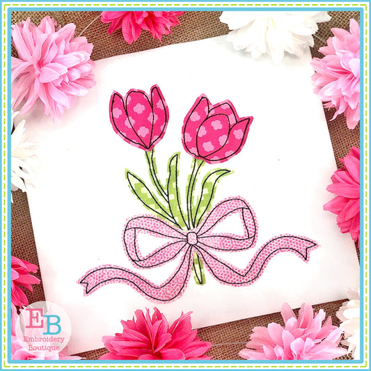 Tulips Bow Bean Stitch Applique, Applique
