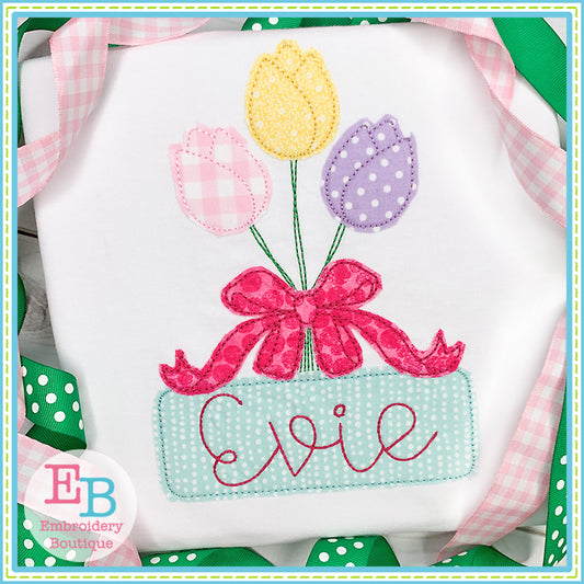 Tulip Bow Bunch Bean Applique, Applique