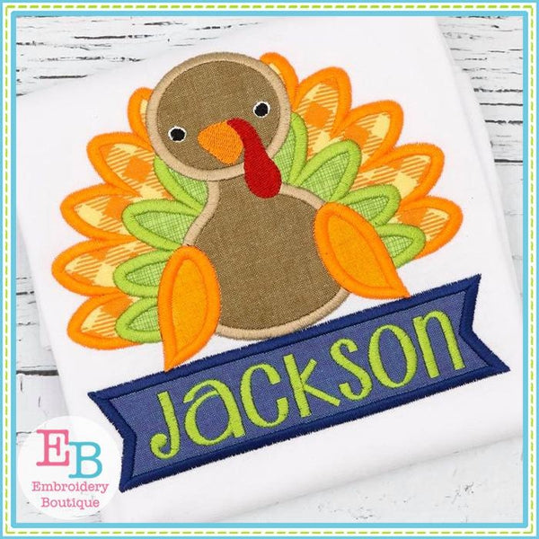 Turkey Banner Boy Applique, Applique