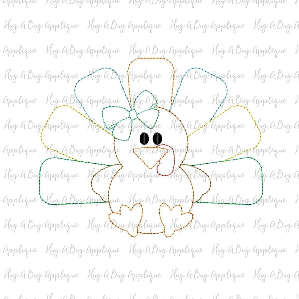 Cute Turkey Bow Bean Stitch Applique Design, Applique