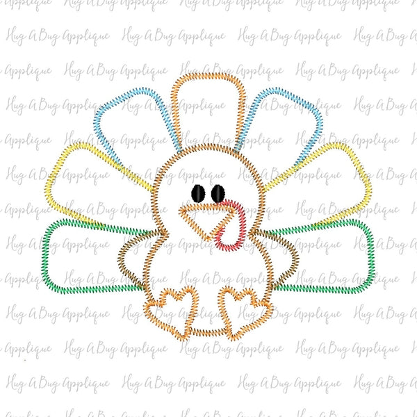 Cute Turkey Zig Zag Stitch Applique Design, Applique