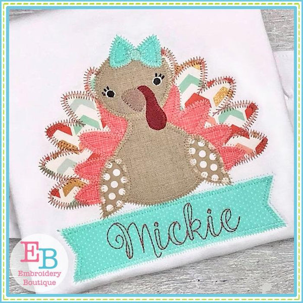 Turkey Banner Girl Zigzag Applique, Applique