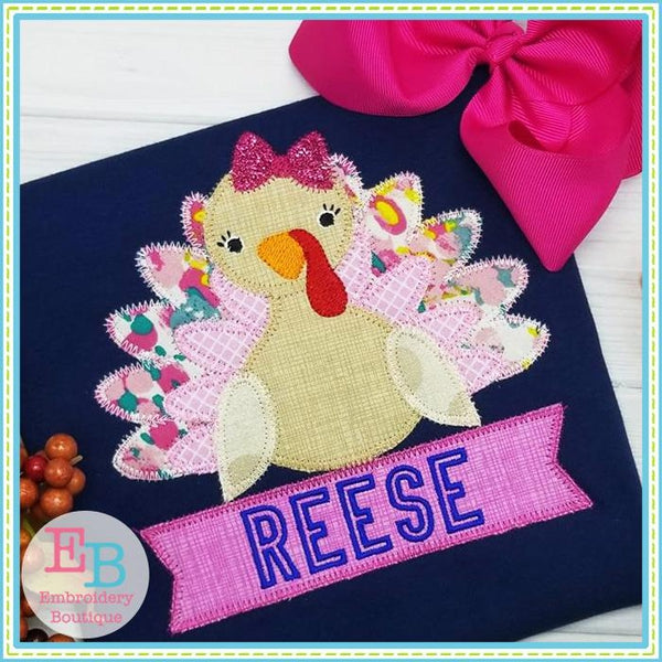 Turkey Banner Girl Zigzag Applique, Applique