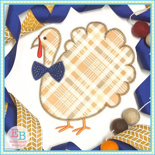 Turkey Bowtie Zigzag Applique, Applique