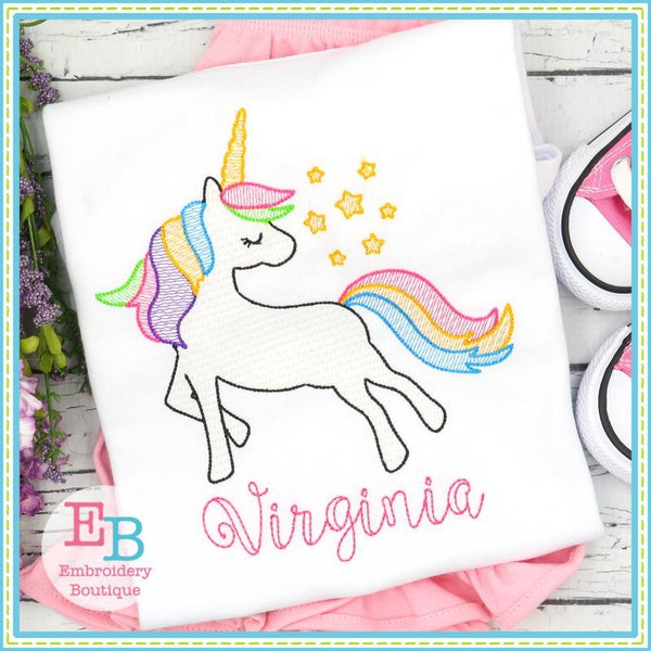 Whimsical Unicorn Sketch Design, Embroidery