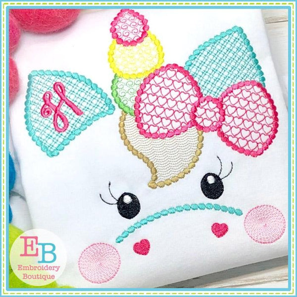 Unicorn Face Motif with Heart Bow Design, Embroidery