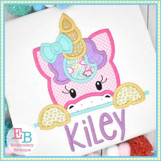 Unicorn Girl Peeker Applique, Applique