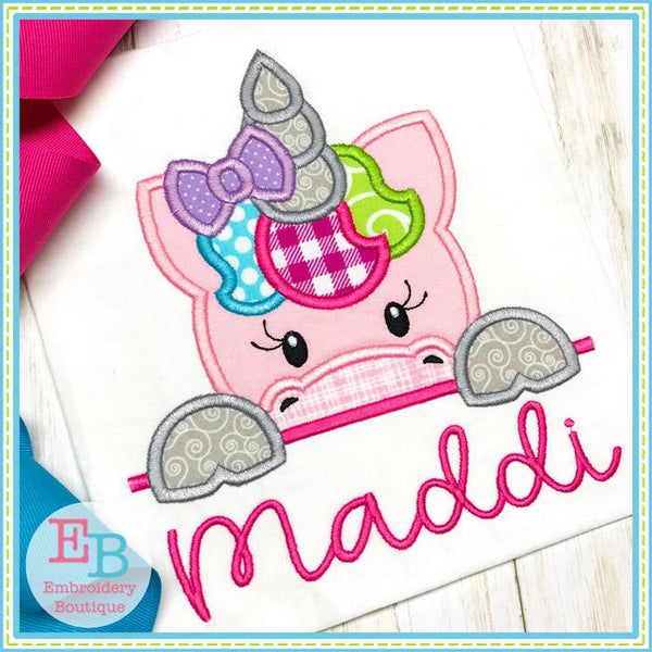 Unicorn Girl Peeker Applique, Applique