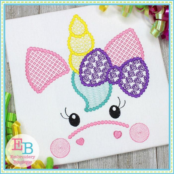 Unicorn Face Motif with Rose Bow Design, Embroidery