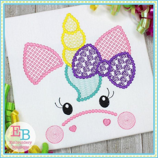 Unicorn Face Motif with Rose Bow Design, Embroidery