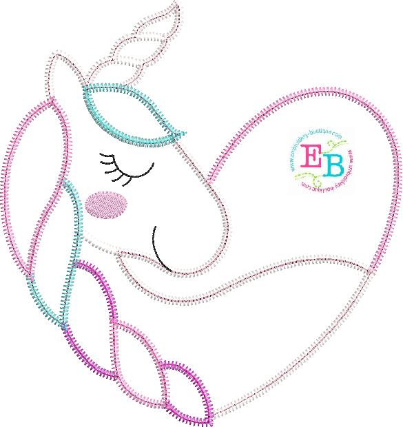 Unicorn Heart Zigzag Stitch Applique, Applique