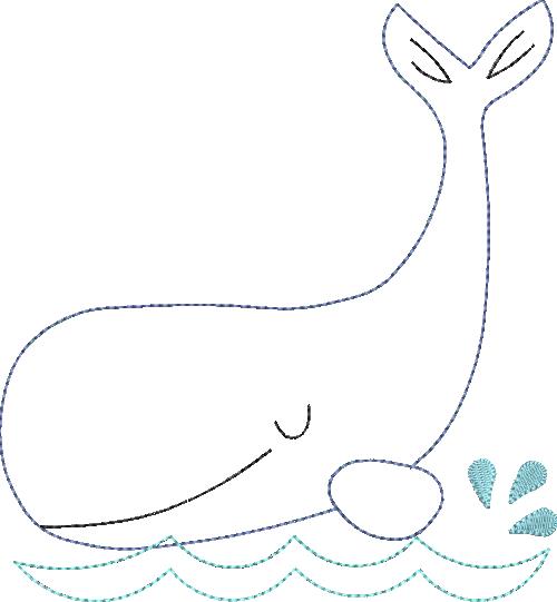 Whale 2 Bean Stitch Applique, Applique