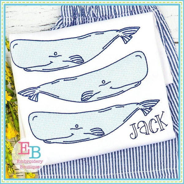 Beluga Whale Trio Sketch Design, Embroidery