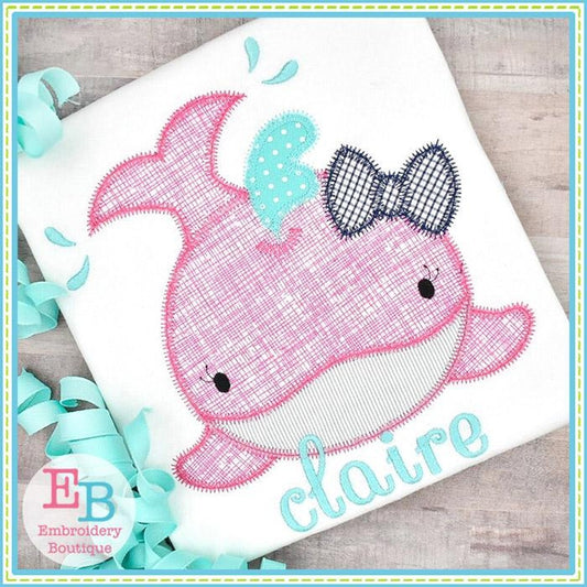 Whale Smile Girl Zigzag Applique, Applique