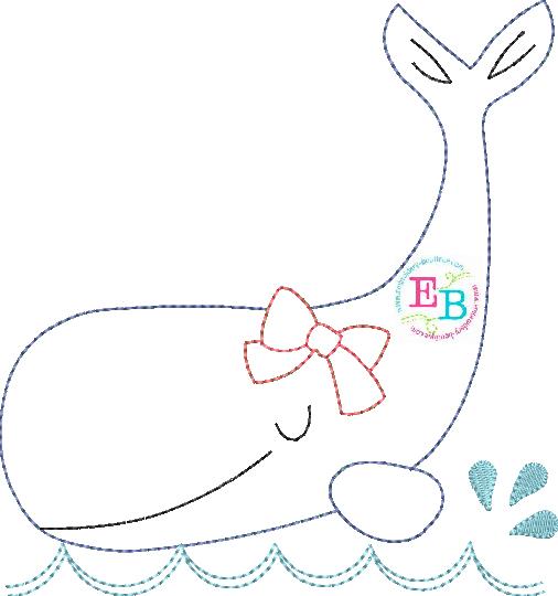 Whale 1 Girl Bean Stitch Applique, Applique