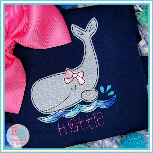 Whale 2 Girl Bean Stitch Applique, Applique