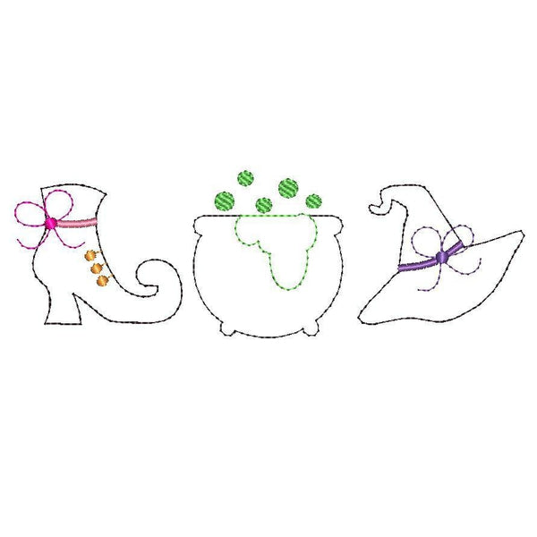 Witch Trio Bean Stitch Applique Design, Applique