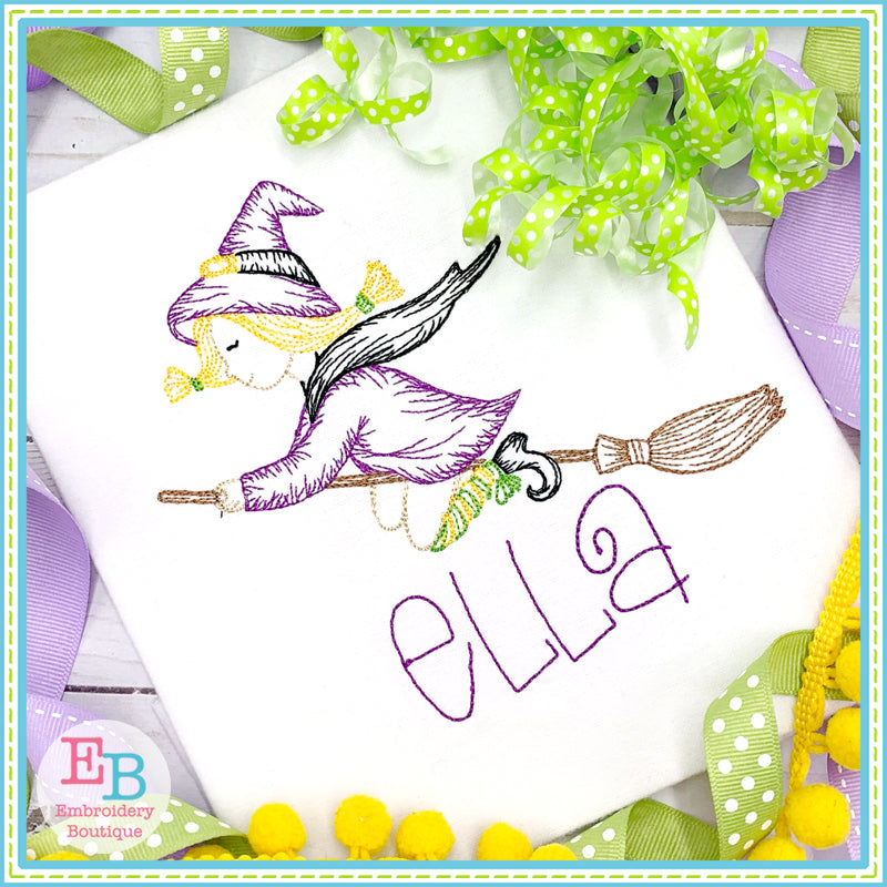 Witch Broom Embroidery Design, Embroidery