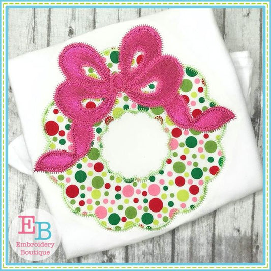 Wreath Bow Zigzag Applique, Applique