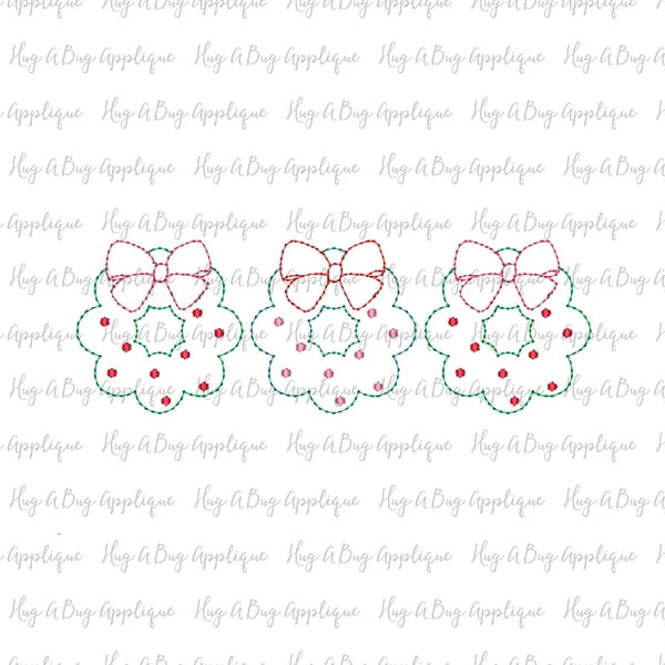 Wreath Trio Bean Stitch Applique Design, Applique